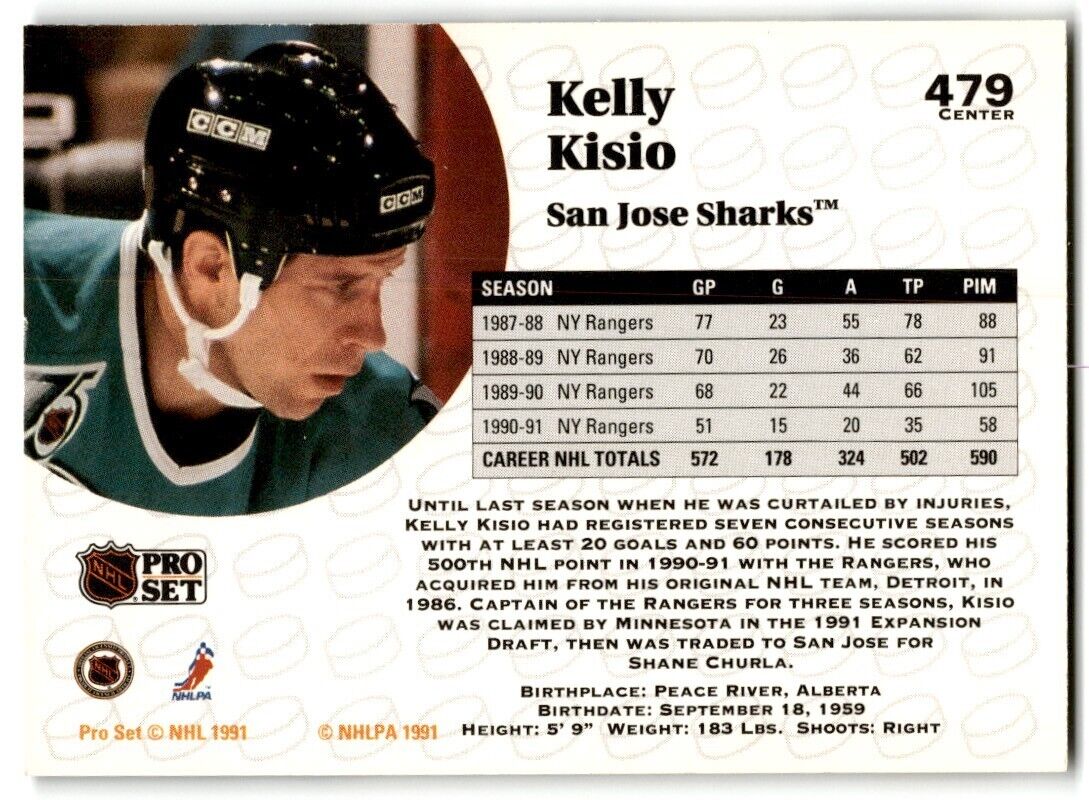 1991-92 Pro Set Kelly Kisio San Jose Sharks #479