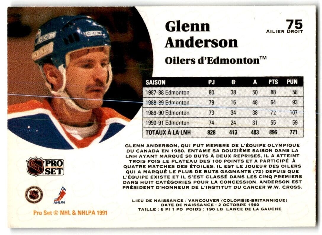 1991-92 Pro Set Glenn Anderson Edmonton Oilers #75