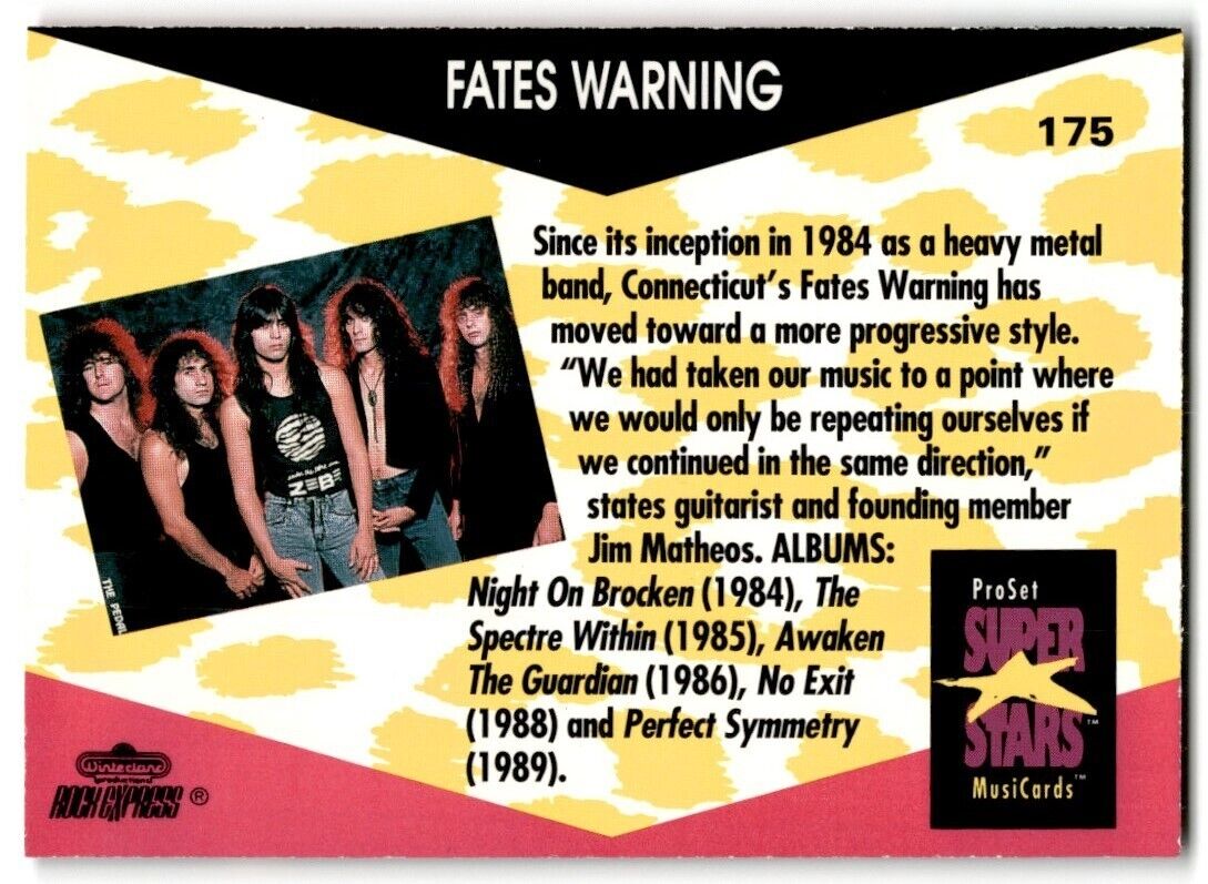 1991-92 ProSet Super Stars MusiCard Fates Warning #175