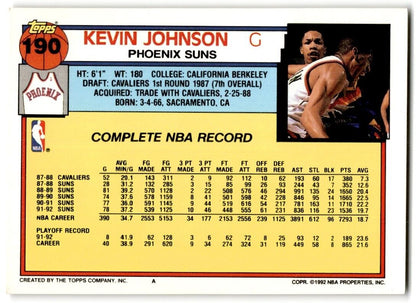 1992-93 Topps Kevin Johnson Phoenix Suns #190