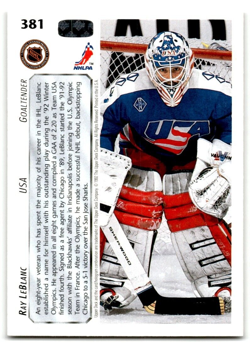 1992-93 Upper Deck Ray LeBlanc USA #381