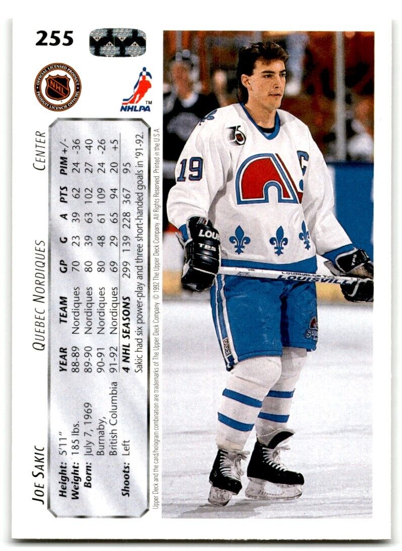 1992-93 Upper Deck Joe Sakic Quebec Nordiques #255