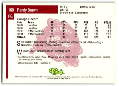 1991-92 Classic Randy Brown Rookie New Mexico State Aggies #169