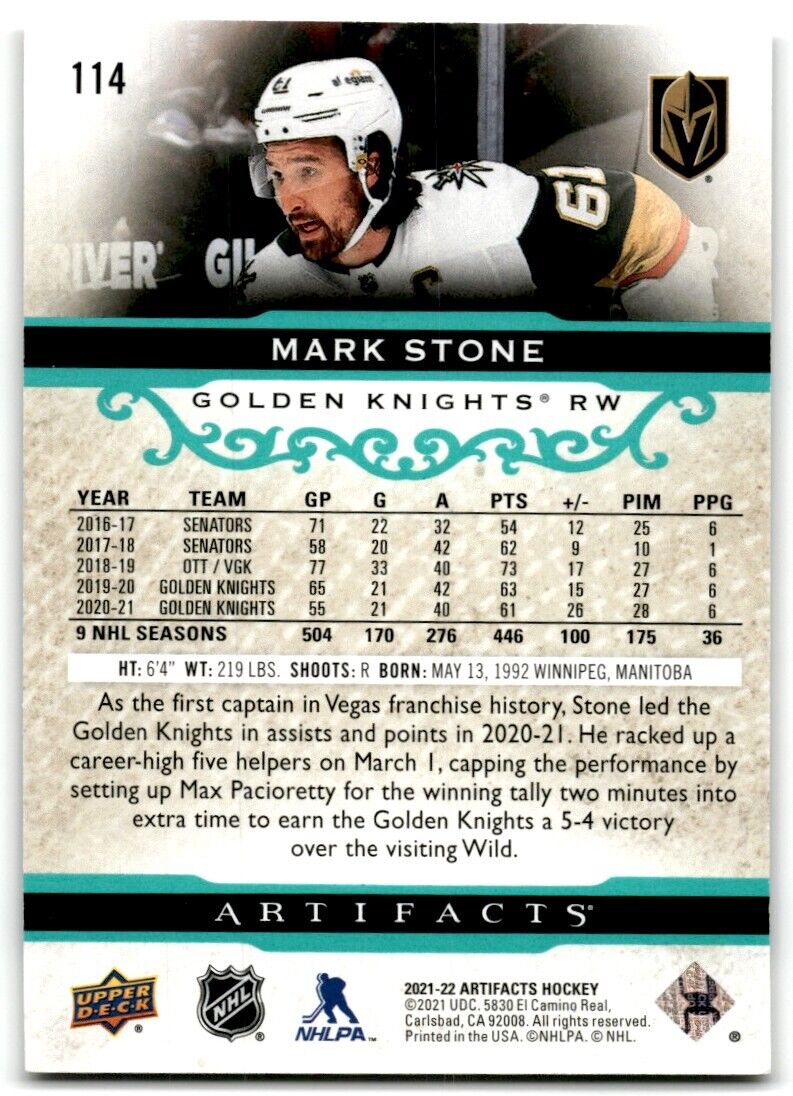 2021-22 Upper Deck Artifacts Mark Stone Vegas Golden Knights #114