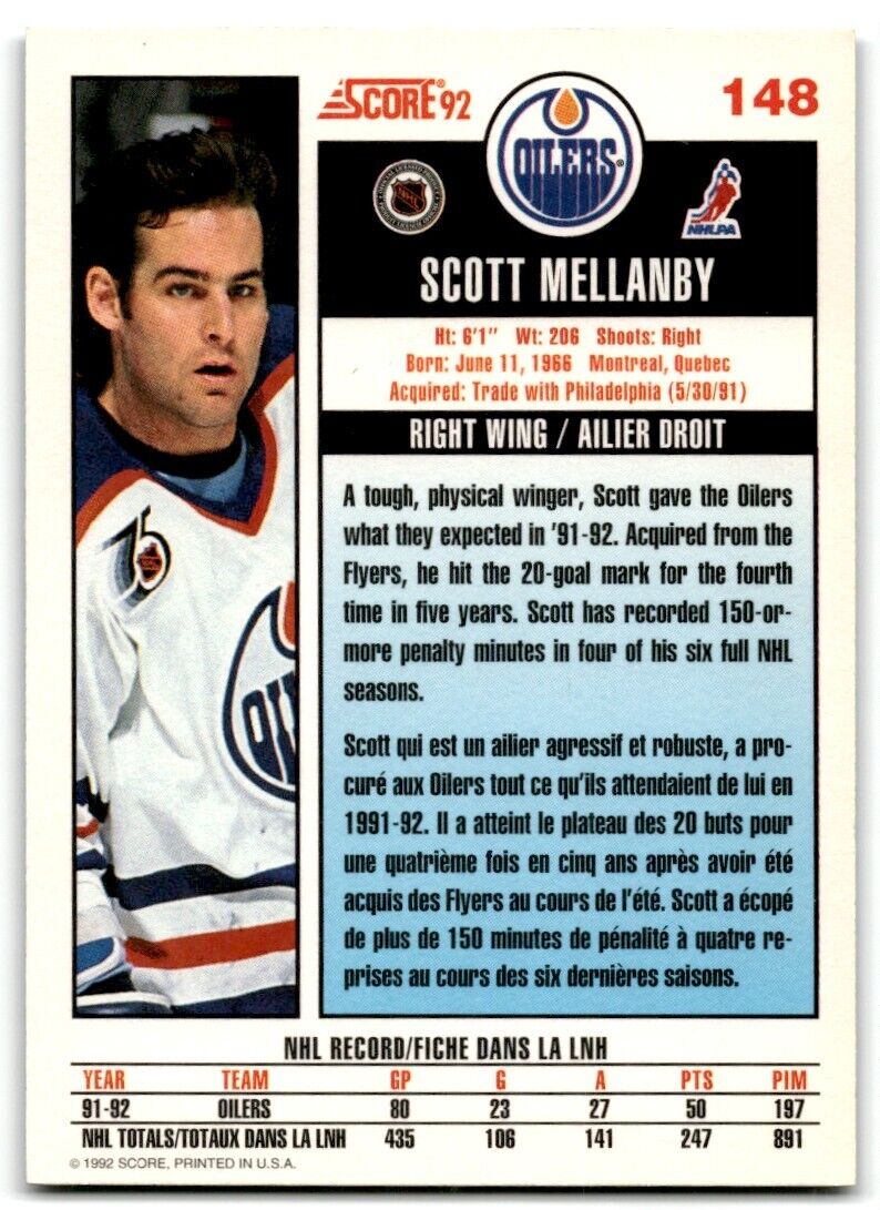 1992-93 Score Scott Mellanby Edmonton Oilers #148