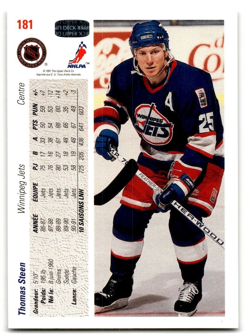 1991-92 Upper Deck Thomas Steen Winnipeg Jets #181