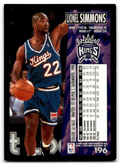 1994-95 Fleer Lionel Simmons Sacramento Kings #196