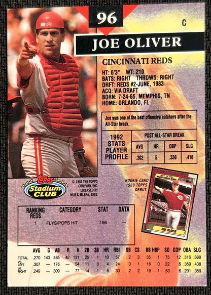 1993 Stadium Club Joe Oliver Cincinnati Reds #96