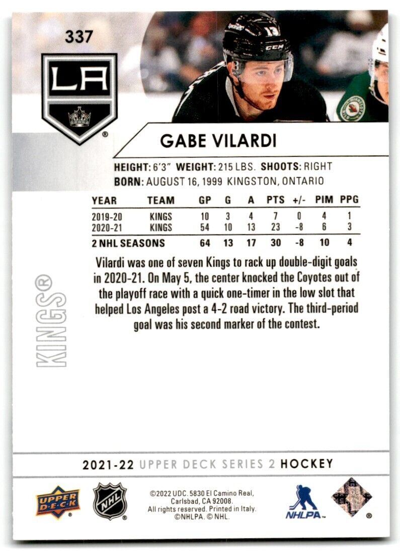 2021-22 Upper Deck Gabe Vilardi Los Angeles Kings #337