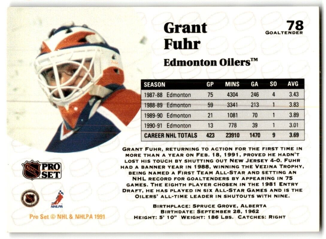 1991-92 Pro Set Grant Fuhr Edmonton Oilers #78