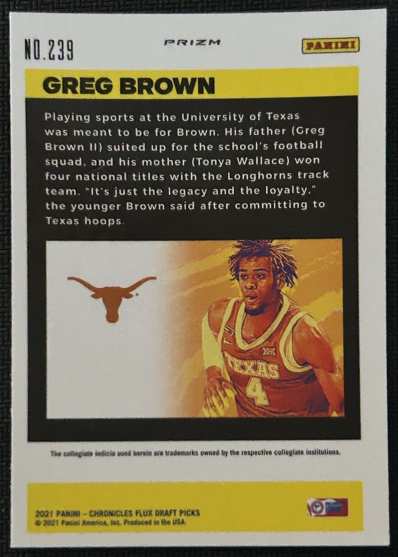 2021-22 Panini Flux Greg Brown III Rookie Texas Longhorns #239