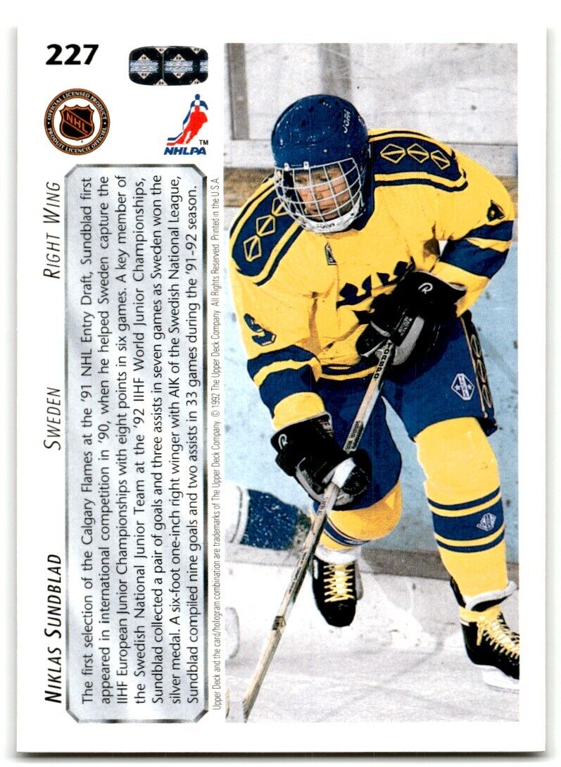 1992-93 Upper Deck Niklas Sundblad Rookie Sweden #227