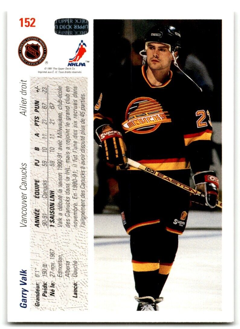 1991-92 Upper Deck French Garry Valk Vancouver Canucks #152