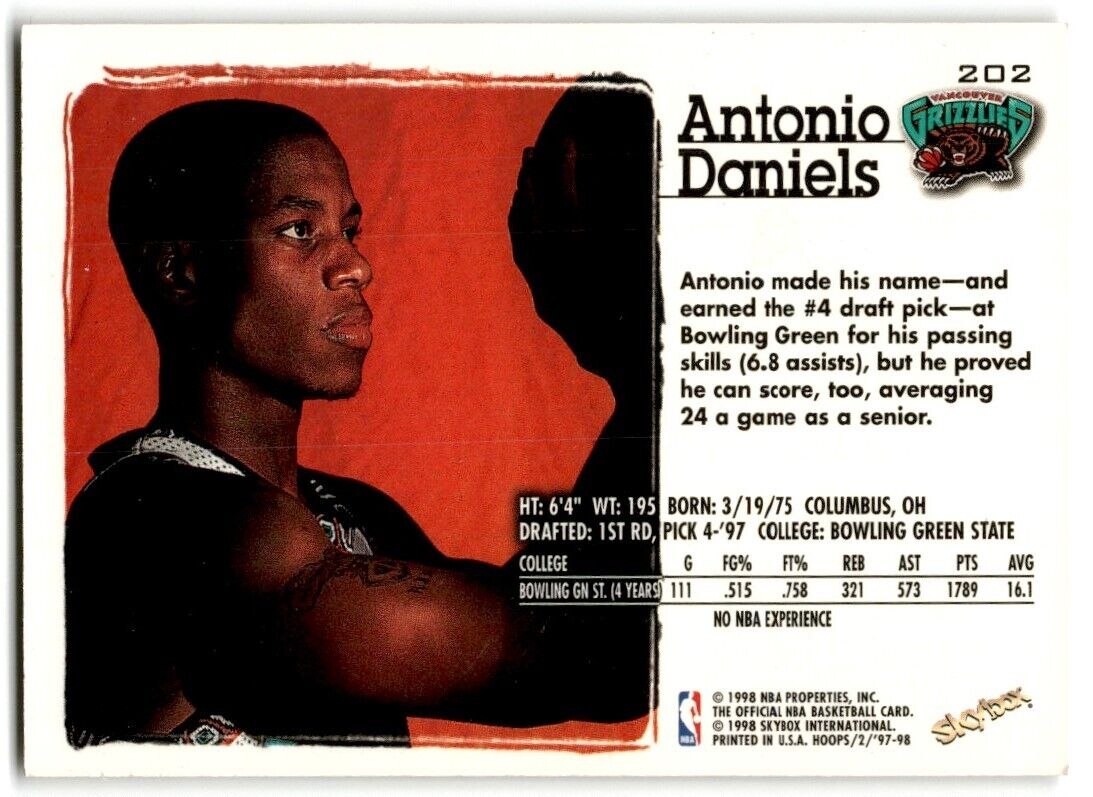 1997-98 Hoops Antonio Daniels Rookie Vancouver Grizzlies #202