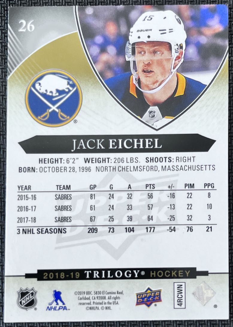 2018-19 Upper Deck Trilogy Jack Eichel Buffalo Sabres #26