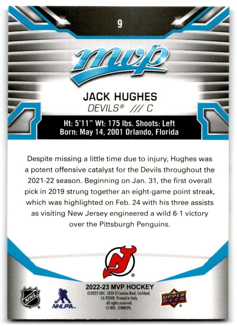 2022-23 Upper Deck MVP Jack Hughes New Jersey Devils #9