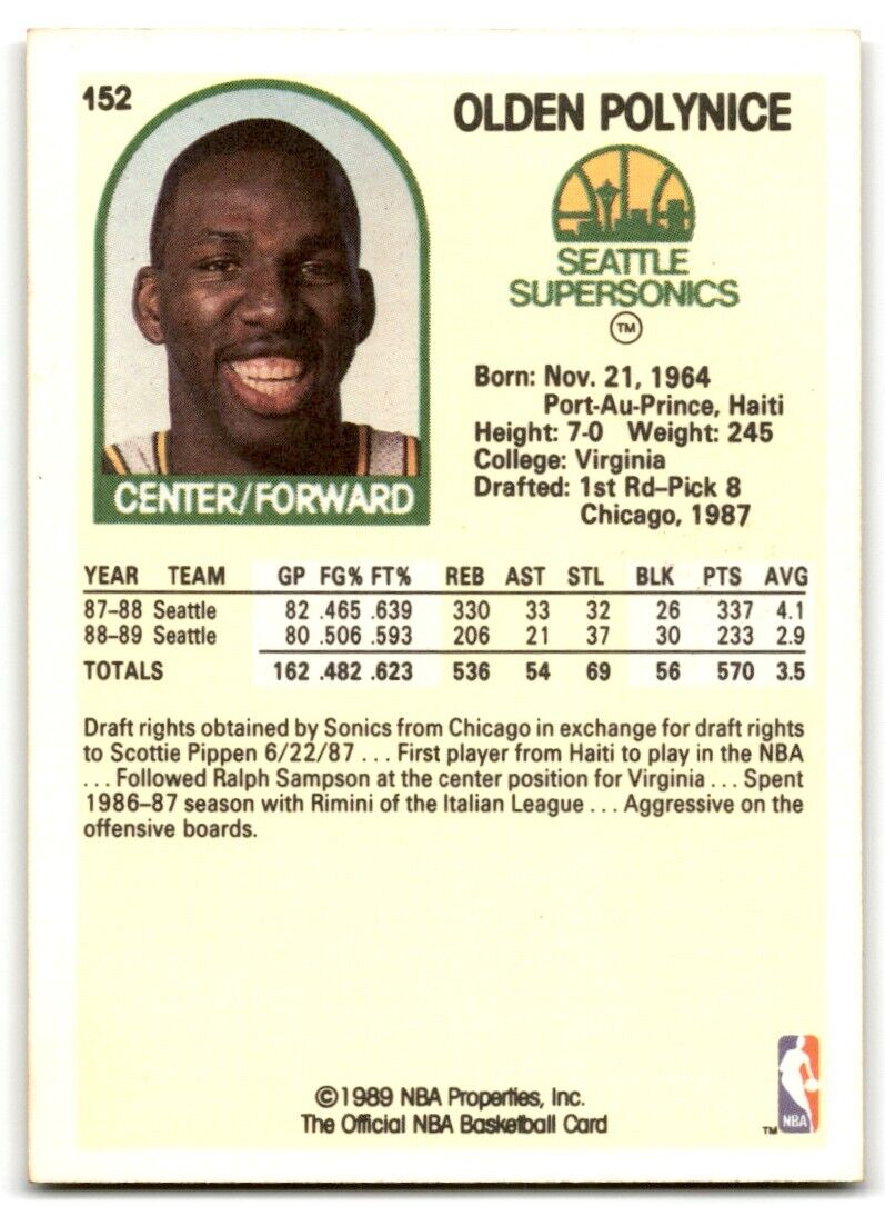 1989-90 Hoops Olden Polynice Rookie Seattle SuperSonics #152