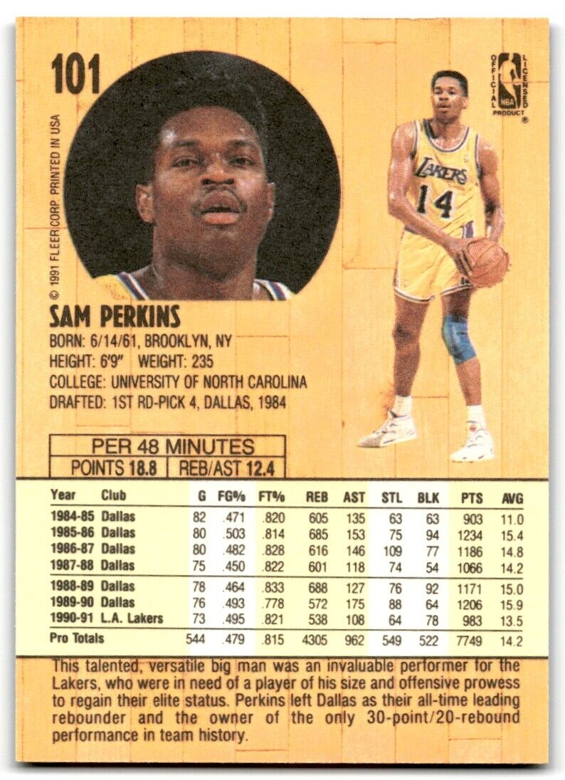 1991-92 Fleer Sam Perkins Los Angeles Lakers #101