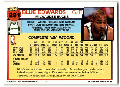 1992-93 Topps Blue Edwards Milwaukee Bucks #291