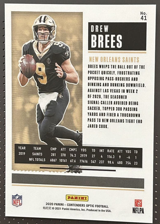 2020 Panini Contenders Drew Brees New Orleans Saints #41