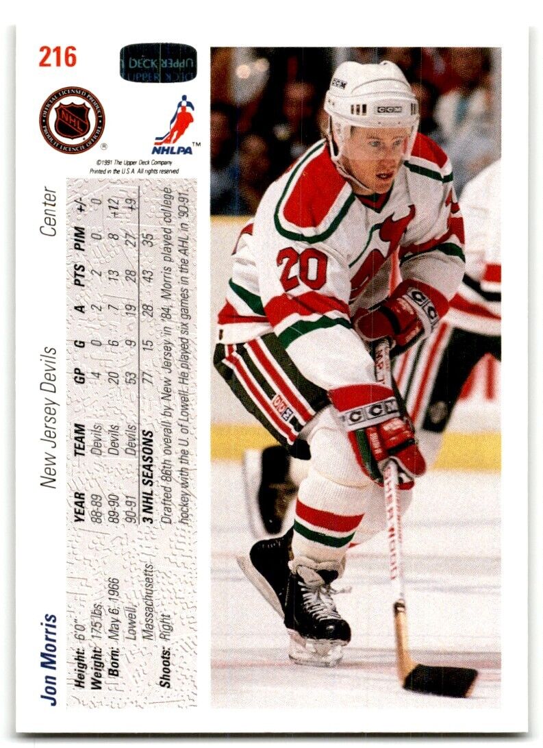 1991-92 Upper Deck Jon Morris New Jersey Devils #216