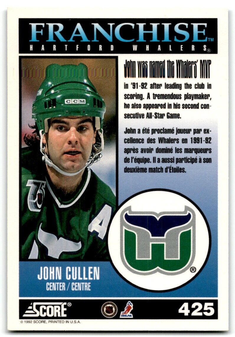 1992-93 Score John Cullen Hartford Whalers #425