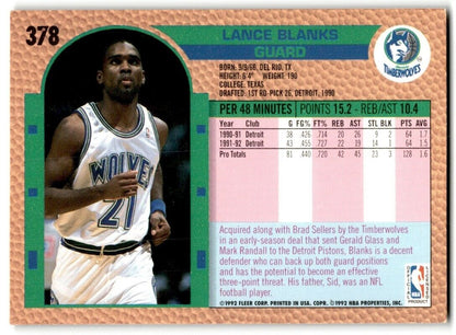 1992-93 Fleer Lance Blanks Minnesota Timberwolves #378