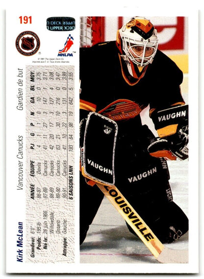 1991-92 Upper Deck Kirk McLean Vancouver Canucks #191