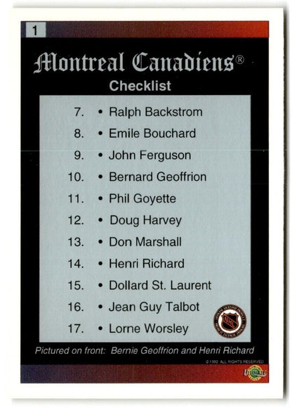 1991-92 Ultimate Original 6 French Montreal Canadiens Montreal Canadiens #1