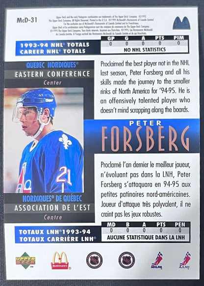 1993-94 Upper Deck McDonald's Peter Forsberg Quebec Nordiques #MCD-31