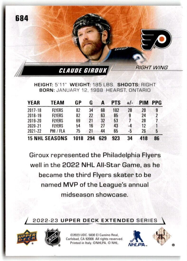 2022-23 Upper Deck Claude Giroux Philadelphia Flyers #684