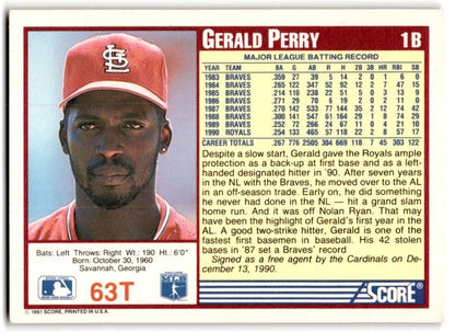 1991 Score Gerald Perry St. Louis Cardinals #63T