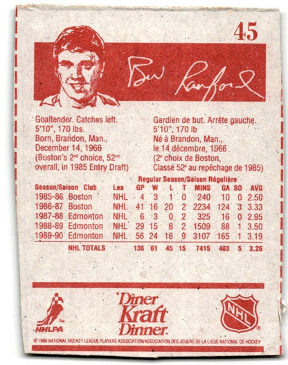 1990-91 Kraft Bill Ranford Edmonton Oilers #45