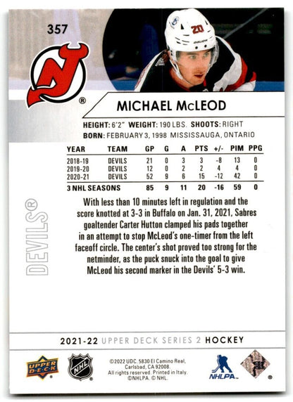 2021-22 Upper Deck Michael McLeod New Jersey Devils #357