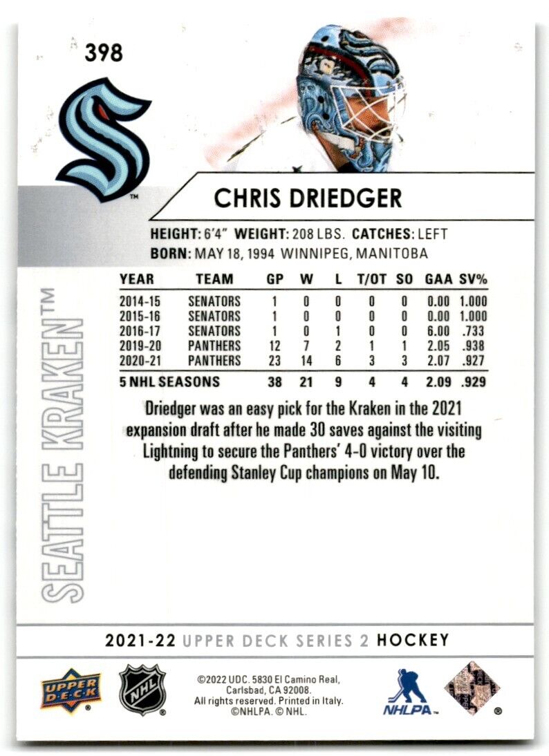 2021-22 Upper Deck Chris Driedger Seattle Kraken #398