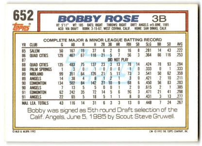 1992 Topps Bobby Rose California Angels #652