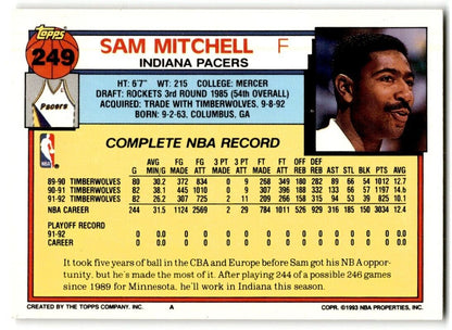 1992-93 Topps Sam Mitchell Indiana Pacers #249