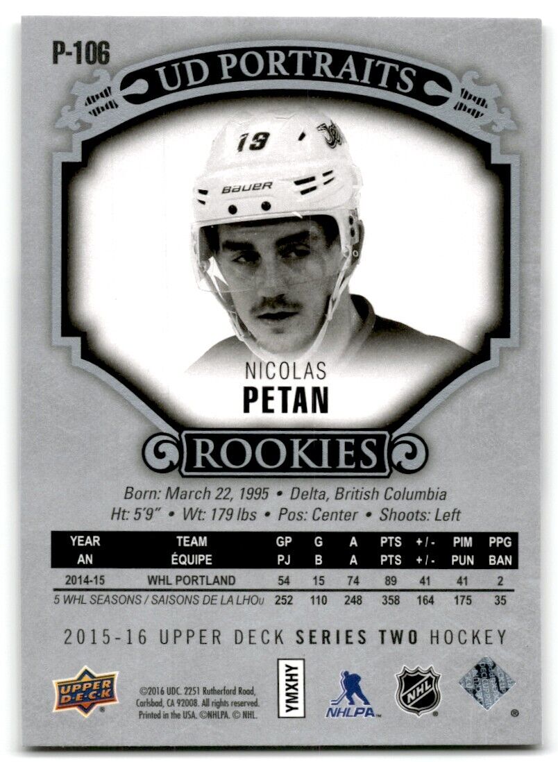 2015-16 Upper Deck Portraits Nicolas Petan Winnipeg Jets #P-106