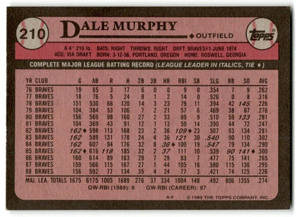 1989 Topps Dale Murphy Atlanta Braves #210