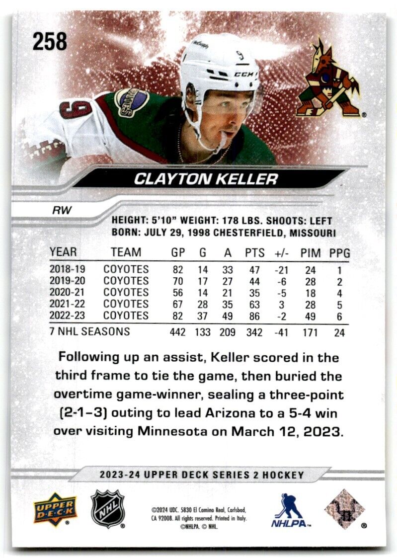 2023-24 Upper Deck Clayton Keller Arizona Coyotes #258