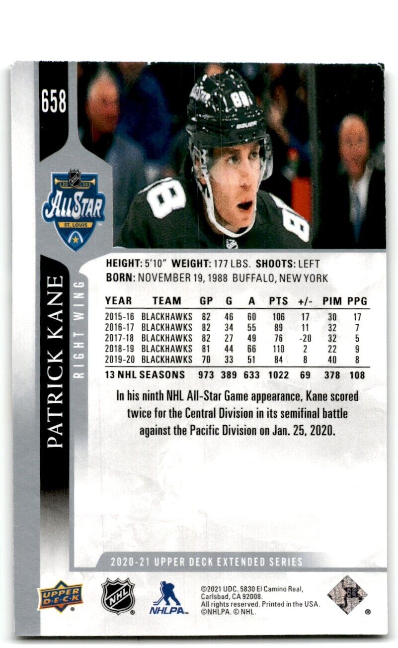 2020-21 Upper Deck Patrick Kane Chicago Blackhawks #658