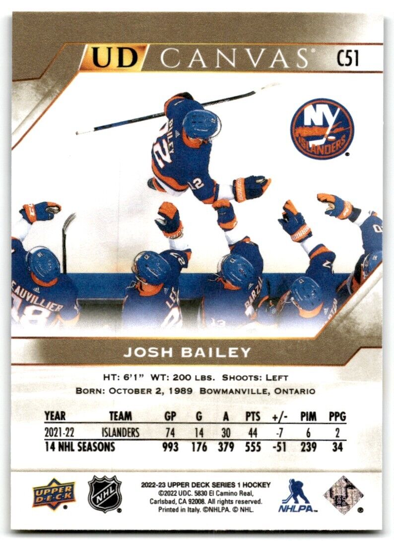 2022-23 Upper Deck UD Canvas Josh Bailey New York Islanders #C51