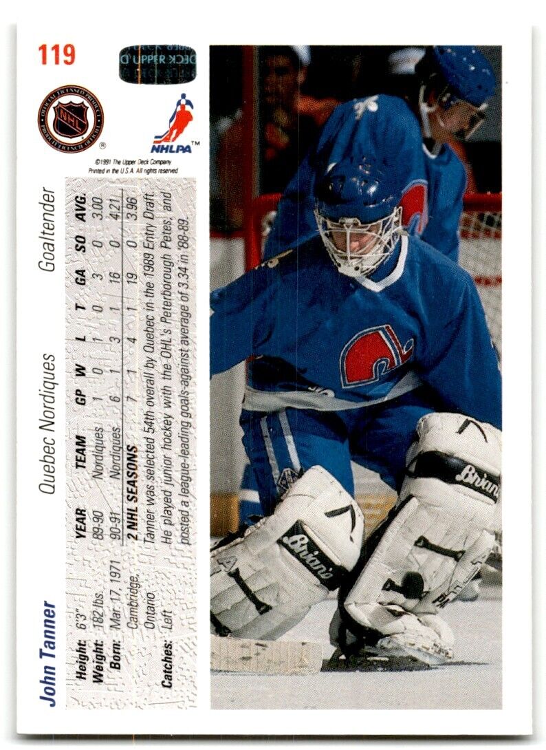 1991-92 Upper Deck John Tanner Quebec Nordiques #119