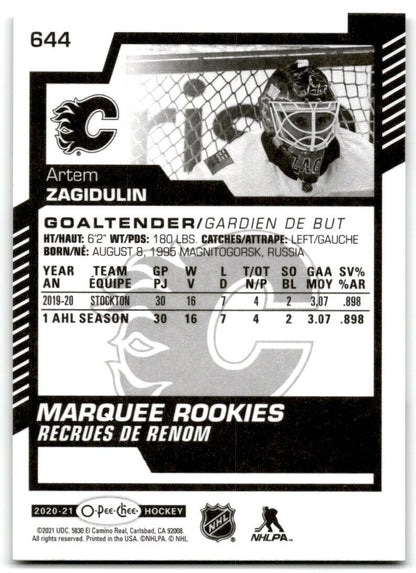 2020-21 O-Pee-Chee Markee Rookies Artem Zagidulin Rookie Calgary Flames #644