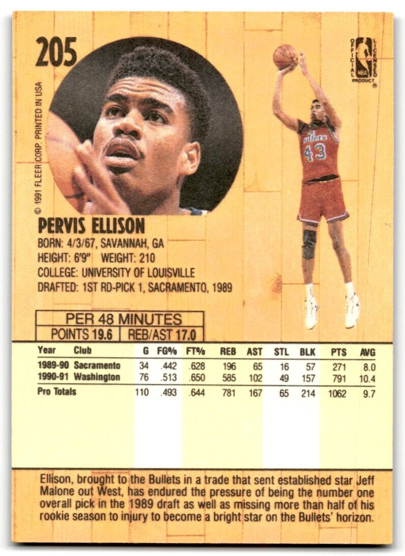 1991-92 Fleer Pervis Ellison Washington Bullets #205