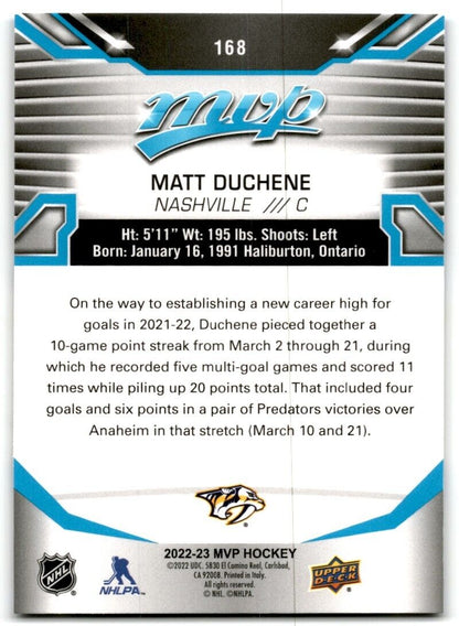 2022-23 Upper Deck MVP Matt Duchene Nashville Predators #168