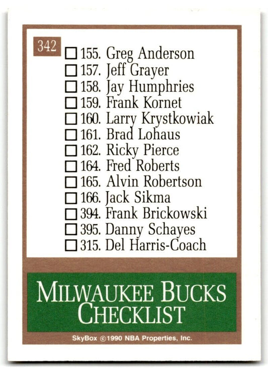 1990-91 SkyBox Milwaukee Bucks Milwaukee Bucks #342