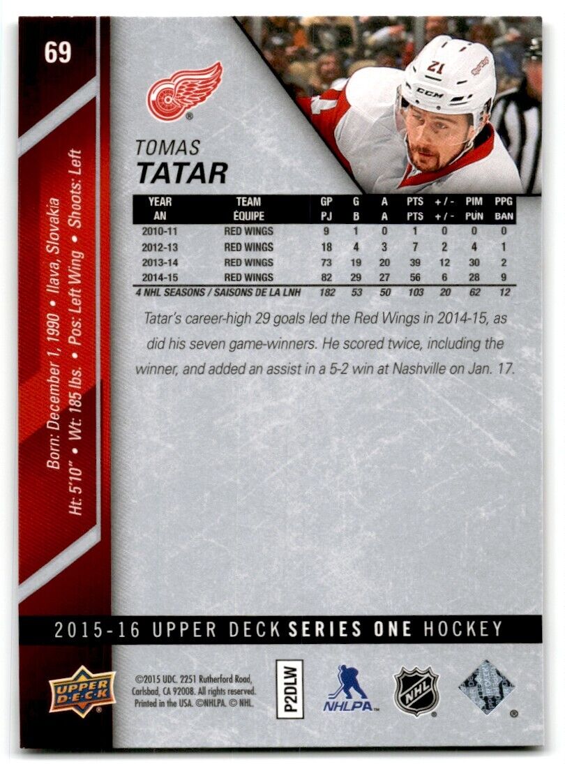 2015-16 Upper Deck Tomas Tatar Detroit Red Wings #69