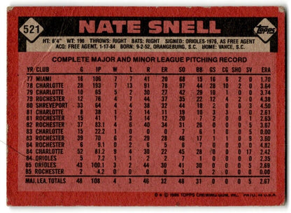 1986 Topps Nate Snell Baltimore Orioles #521