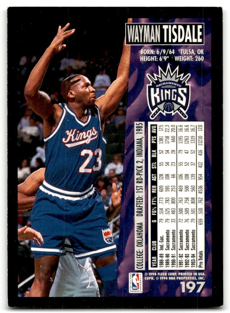 1994-95 Fleer Wayman Tisdale Sacramento Kings #197